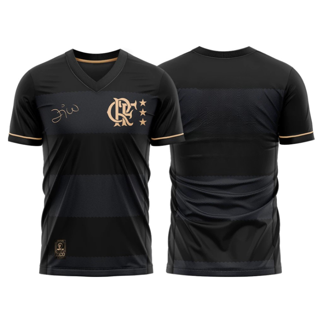 Jersey Flamengo Zico 1981 Preto e Ouro Retrô Men's